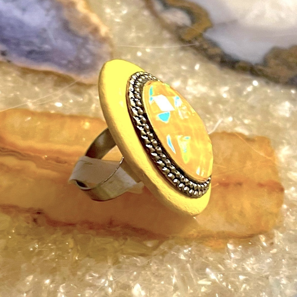 Huge Yellow Rhinestone Vintage 50’s Cocktail Ring
